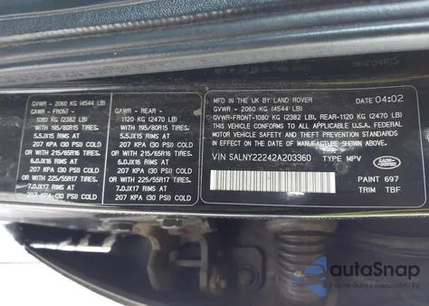 2002 Land Rover Freelander Se z USA, uszkodzony, nr VIN SALNY22242A203360